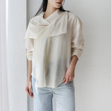 Scarf Collar Shirt- Beige