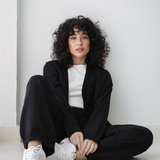 Open Cardigan Knit Set-Black