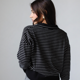 Striped Collar Knit Sweater-Black