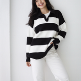 Oversized Striped Knit Sweater-Black
