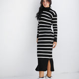 Striped knit dress - Black
