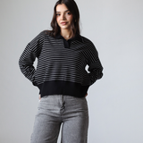 Striped Collar Knit Sweater-Black