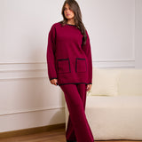 Knit Set with Front Pockets- Burgundy