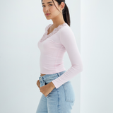 Lace V-Neck Long Sleeve Top