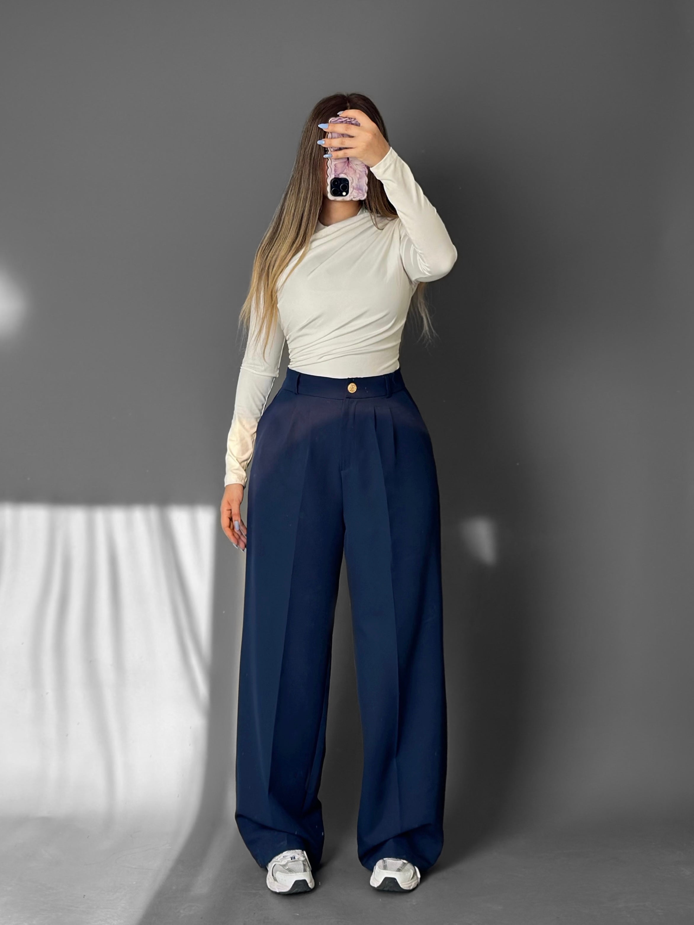 Elastic waist wide-leg pants