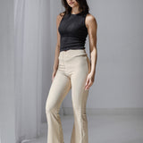 Cross waisted flare pants- Beige