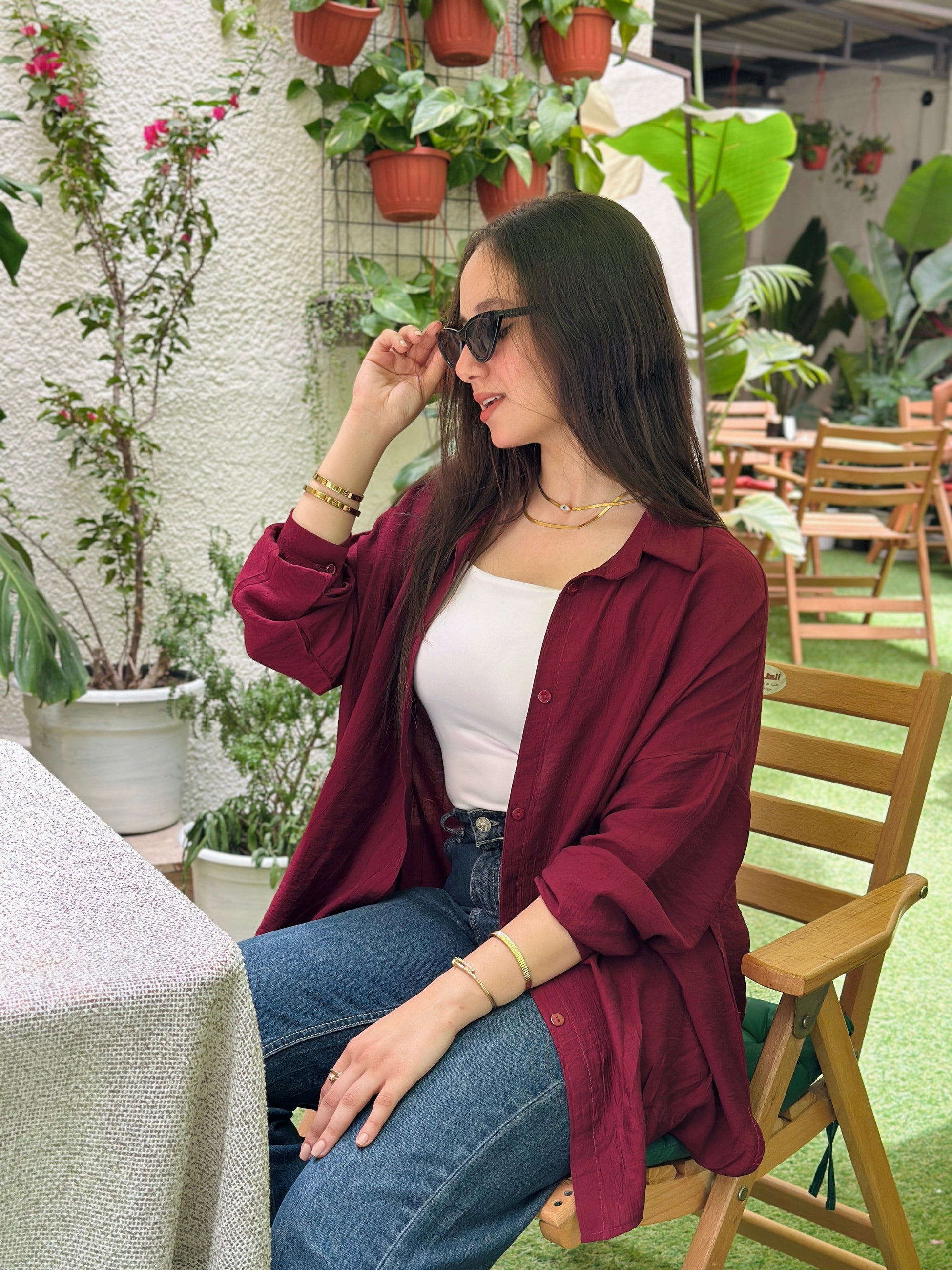 Bloom Linen shirt- Burgundy