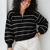 Striped Collar Sweater-Black