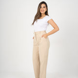 High waist tailored pants-Beige