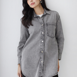 Longline Denim Shirt-Gray
