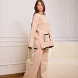 Knit Set with Front Pockets - Beige