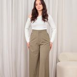 High Waist Pinstripe Pants- Beige