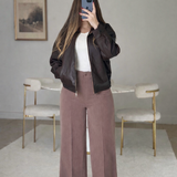 Front Seam Wide Leg Pants-Brown