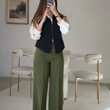 Front Seam Wide Leg Pants-olive