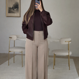 Front Seam Wide Leg Pants- Beige