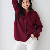 Oversized Hooded Knit Jacket-Burgundy