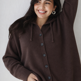 Oversized Hooded Knit Jacket-Brown