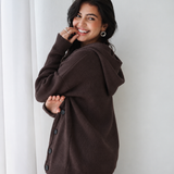 Oversized Hooded Knit Jacket-Brown