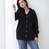 Oversized Hooded Knit Jacket-Black