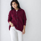 Oversized Hooded Knit Jacket-Burgundy