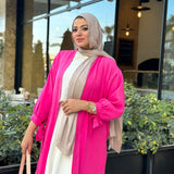 Linen Cardigan _ Fuchsia