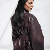 High Collar Leather Jacket-Burgandy