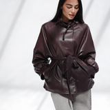 High Collar Leather Jacket-Burgandy