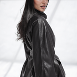 High Collar Leather Jacket-Black