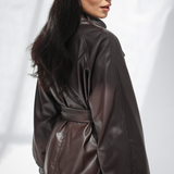 High Collar Leather Jacke-Brown