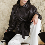 High Collar Leather Jacke-Brown